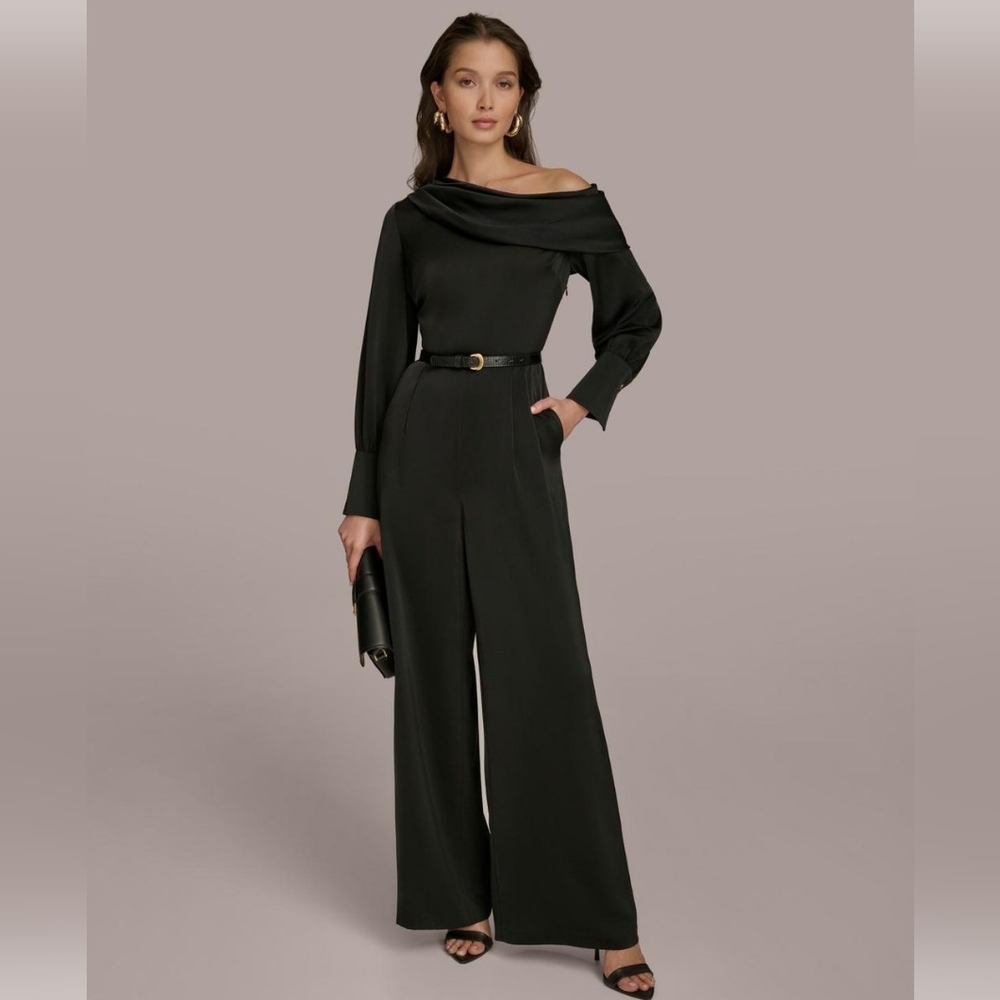 NWT Donna Karan Elegant Black Jumpsuit, Size 16 (No Belt)